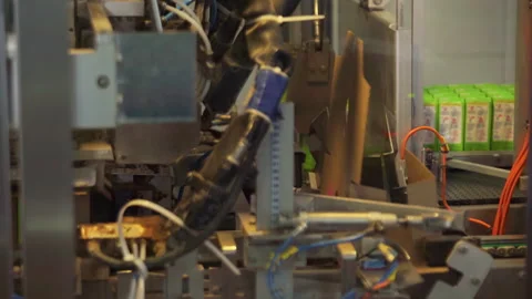 Machine Place Milk Cartons Into Boxes. Packaging Process. Dairy Products. Stock Footage 248839262