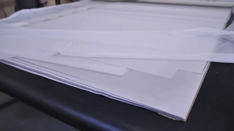 Machine of planimetric cutting of foam rubber Stock Footage 240757600