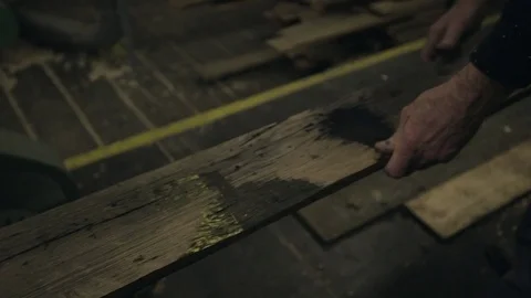 Machine Planing a Length of Timber Stock Footage 70304911