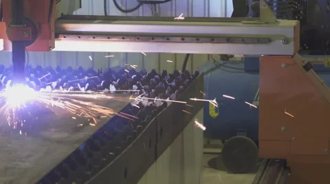Machine for plasma cutting of metal emits a bright light when work Stock Footage 63998052