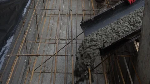 Machine pouring of concrete on an industrial scale Video stock 329863434