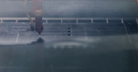 Machine preparing and cutting shapes with laser. Modern tool in heavy industry Stock Footage 77485780