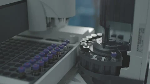 Machine processing in a laboratory Stock Footage 156064832