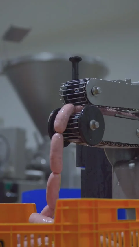 A machine is processing meat  and the meat is pink Stock Footage 329326731