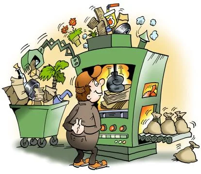 A machine that produces garbage for money Stock Illustration