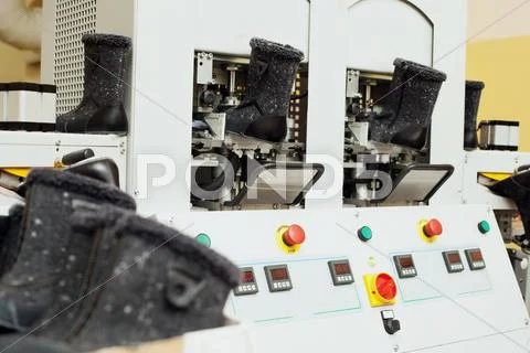 Machine for production and processing of shoes Stock Photos