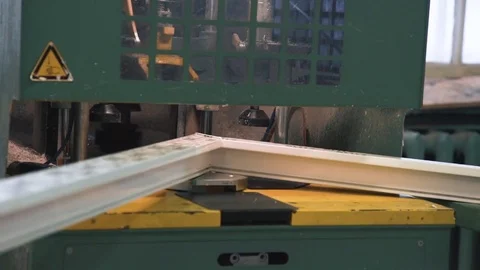 Machine for the production of PVC windows on factory Stock Footage 73603288