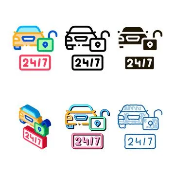 Machine protection set 24 7 icon vector outline Illustrazione stock