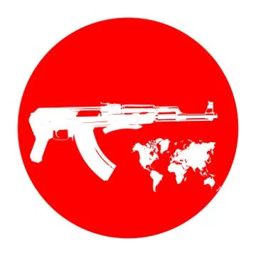 Machine on a red background. Terrorists and a ban on weapons. A symbol of war Illustrazione stock