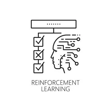 Machine reinforcement learning, AI algorithm icon Stock Illustration