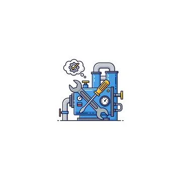 Machine repair with tools and thought bubble icon with a stylized blue indu.. Stock Illustration
