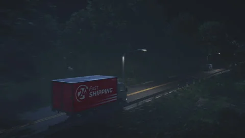 Machine On Roadway Distributing Logistics Supply Goods Container To Destination Vídeo Stock 304708364