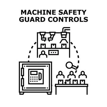 Machine safety guard controls protecting industrial process Ilustración de archivo