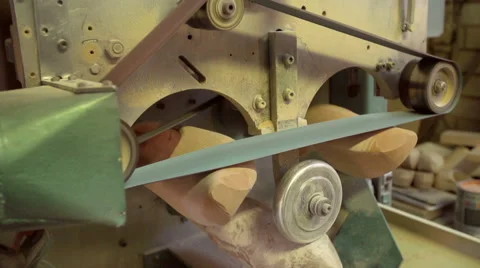 Machine is sanding the outside of a Clog [Slomo] Stock Footage 47076116