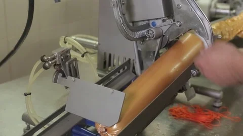 Machine in the sausage factory, Closeup Video stock 75243801