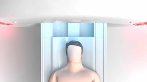 Machine is scanning human cartoon style animation include wire-frame on body  Stock Illustration