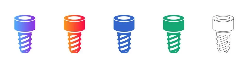 Machine Screw Fastener Vector Icon Set Stock Illustration