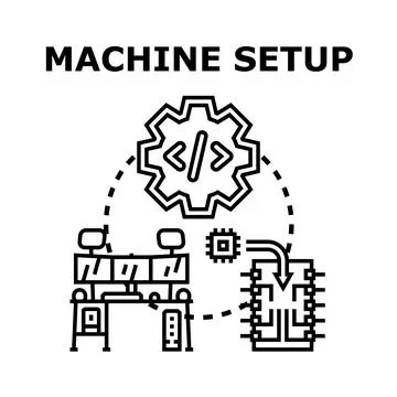 Machine setup process configuring coding program software installation Stock Illustration