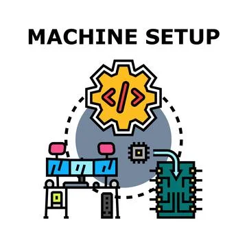 Machine setup process configuring coding program software installation Stock Illustration