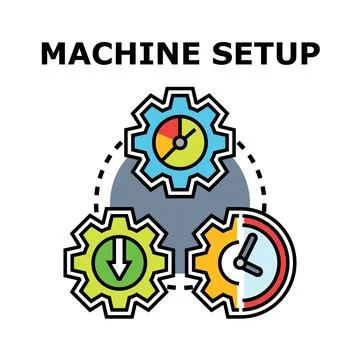 Machine setup process configuring system operation timeline Illustrazione stock