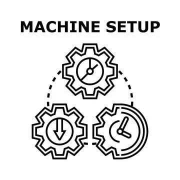 Machine setup process configuring system operation timeline Stock Illustration