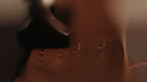 Machine sews leather billet Stock Footage 54424569