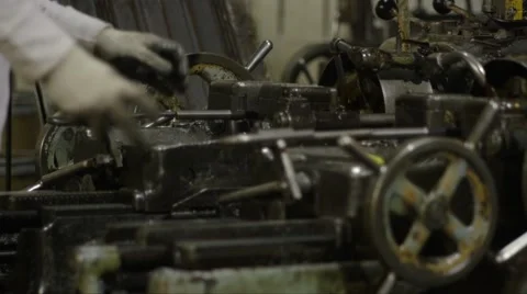 Machine Shop Threader MS Follow Worker's Hands Running Machine Stock Footage 40934815