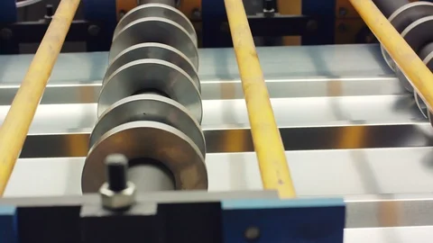Machine for slitting/cutting/stripping steel sheets, close-up. Stock Footage 121190345