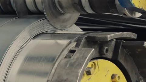 Machine for slitting/cutting/stripping steel sheets Stock Footage 120821731