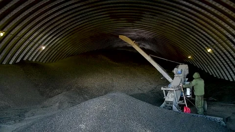 Machine for sorting, sifting and loading sunflower seeds into a granary Stock Footage 270306140