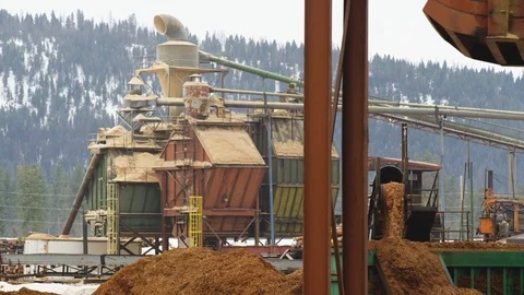 Machine spraying soil and sand at industrial plant Stock Footage 116785328