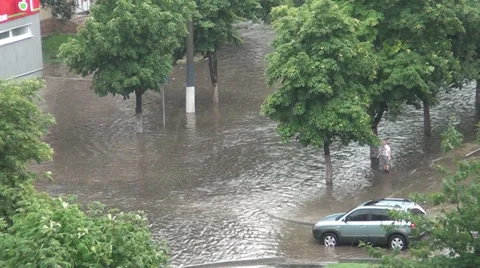 A machine standing in water after a rain Stock Footage 35608178