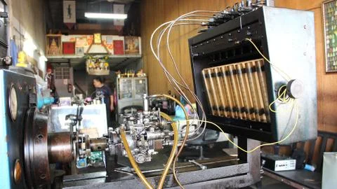 Machine test for injection pump Stock Photos