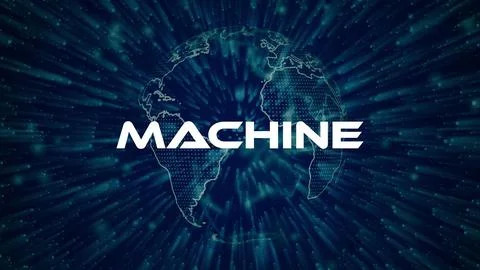 Machine text concept on si-fi particles background. Dot particles technolog.. Stock Illustration