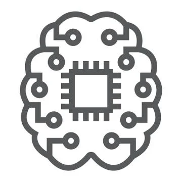 Machine thinking line icon, data and analytics Ilustración de archivo