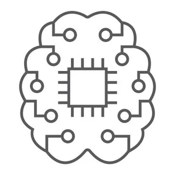 Machine thinking thin line icon, data analytics Stock Illustration