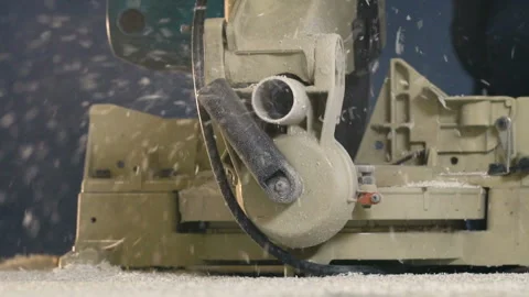 From the Machine Tool Closeup After the Processing of the Tree Slow Motion Stock Footage 93766130