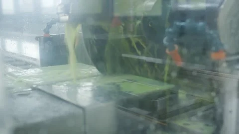 Machine Tool Cutting Metal with Flowing Coolant, Machining Shop, Close Up Видео 341489570