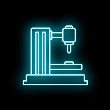 Machine tool icon glowing blue neon light Stockillustratie