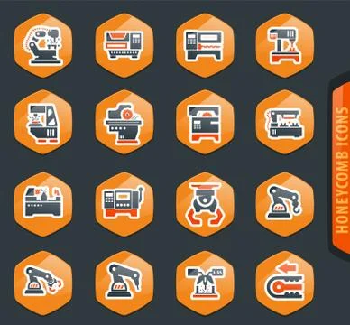 Machine tool icons set Stock Illustration