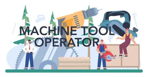 Machine tool operator typographic header. Wooden furniture manufacturing Illustrazione stock