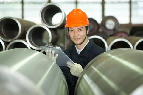 Machine tools Adults only Young men Adult Asian Work Technology Hard hat Look at Stock Photos