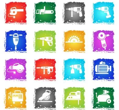 Machine tools icon set Stock Illustration