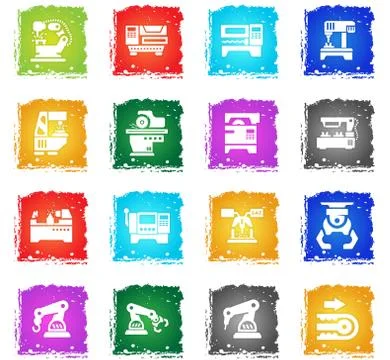 Machine tools icon set Stock Illustration