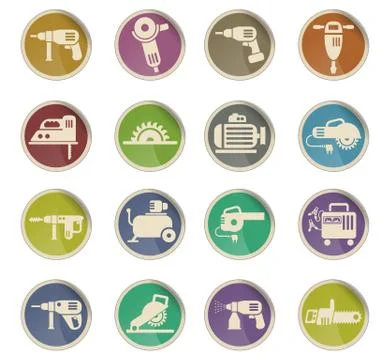 Machine tools icon set Stock Illustration