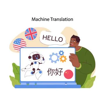 Machine translation concept. Flat vector illustration Stock Illustration