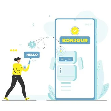 Machine translation, flat vector illustration. Artificial intelligence AI 스톡 일러스트