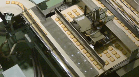 Machine Transporting Biscuits at the Factory Stock Footage 37522706