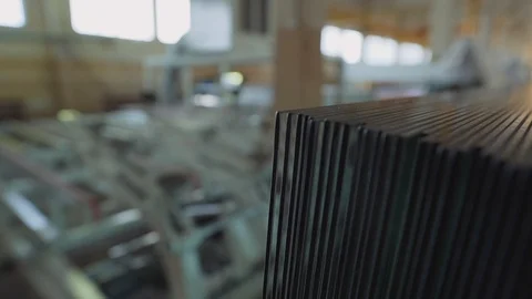 Machine for transporting glass puts the glass in a row Stock Footage 102337372