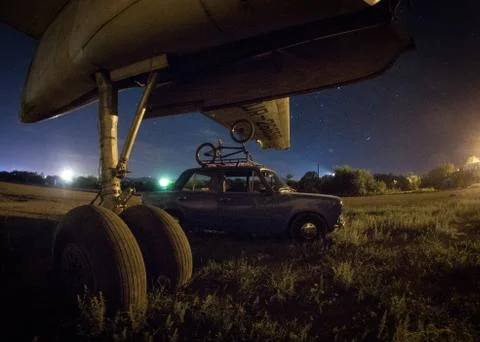 Machine under the airplane Stock Photos